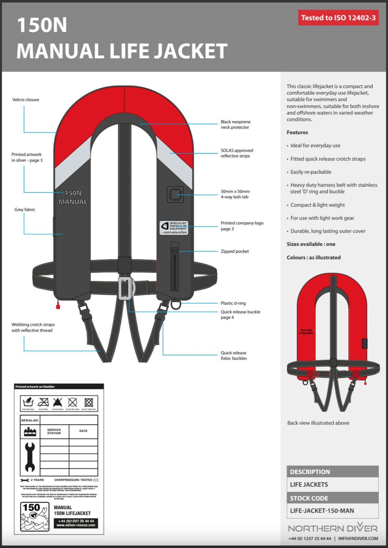 150N Manual Life Jacket Datasheet