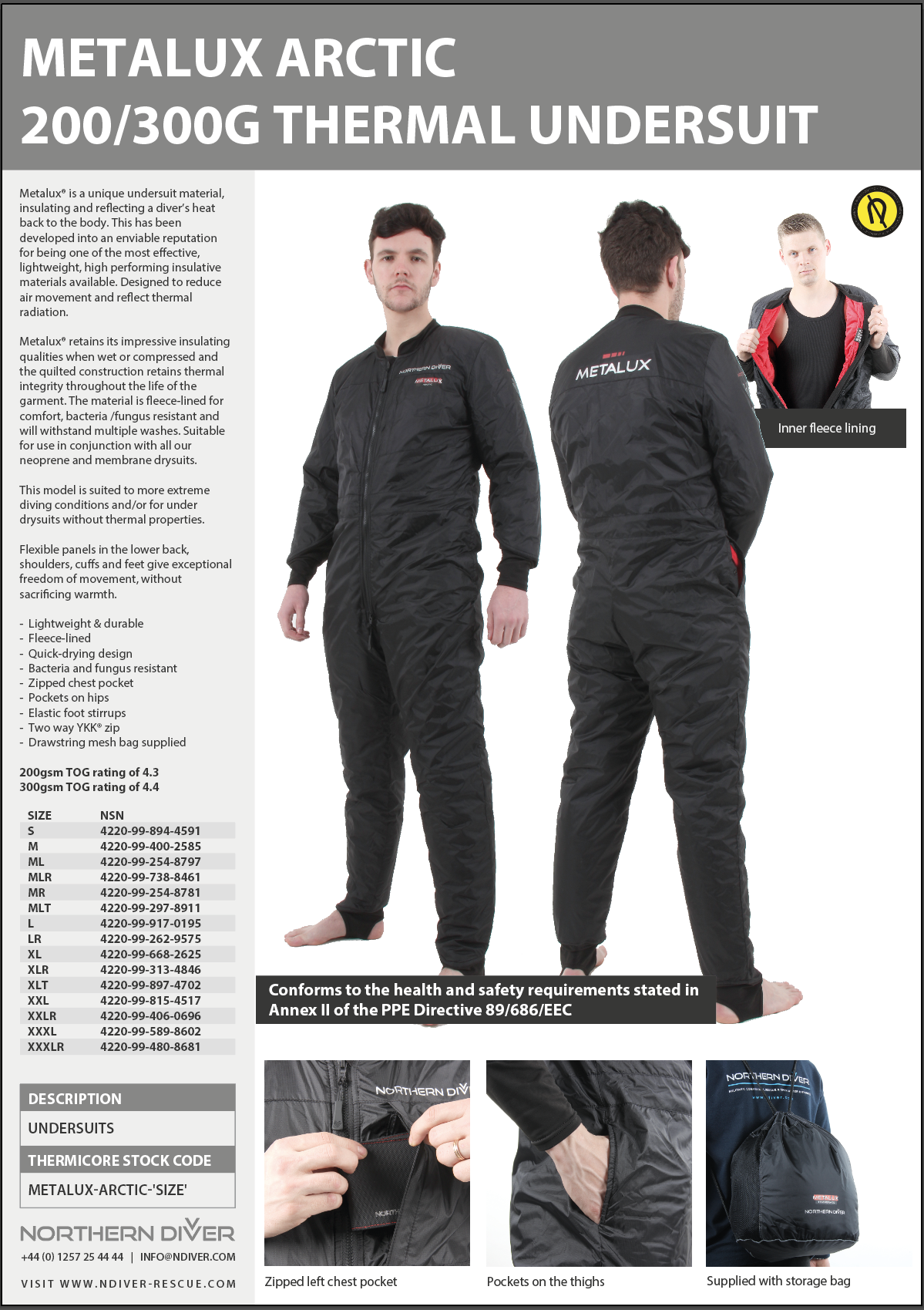 Metalux Arctic Undersuit Data Sheet