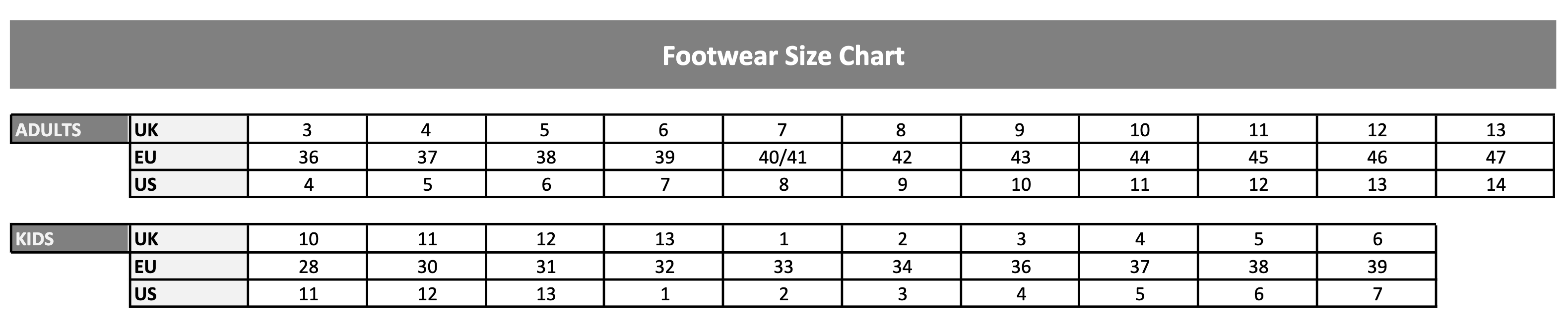 Footwear Size Chart