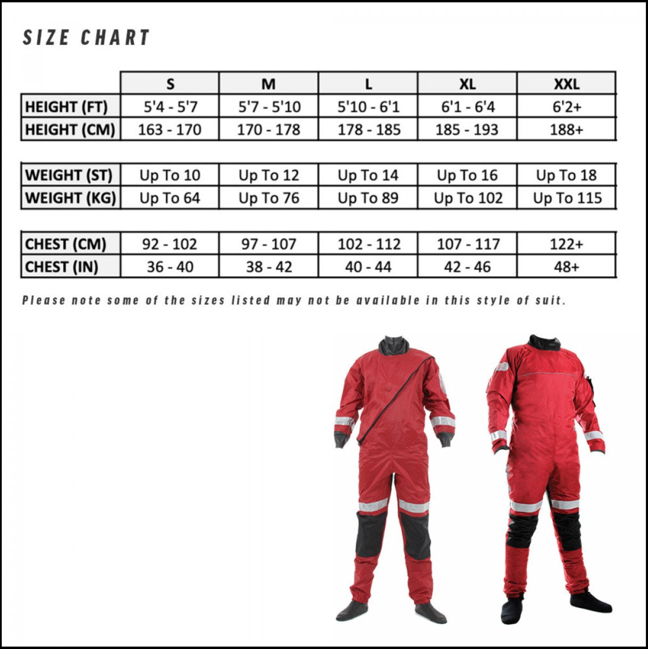 Responder Suit Size Chart