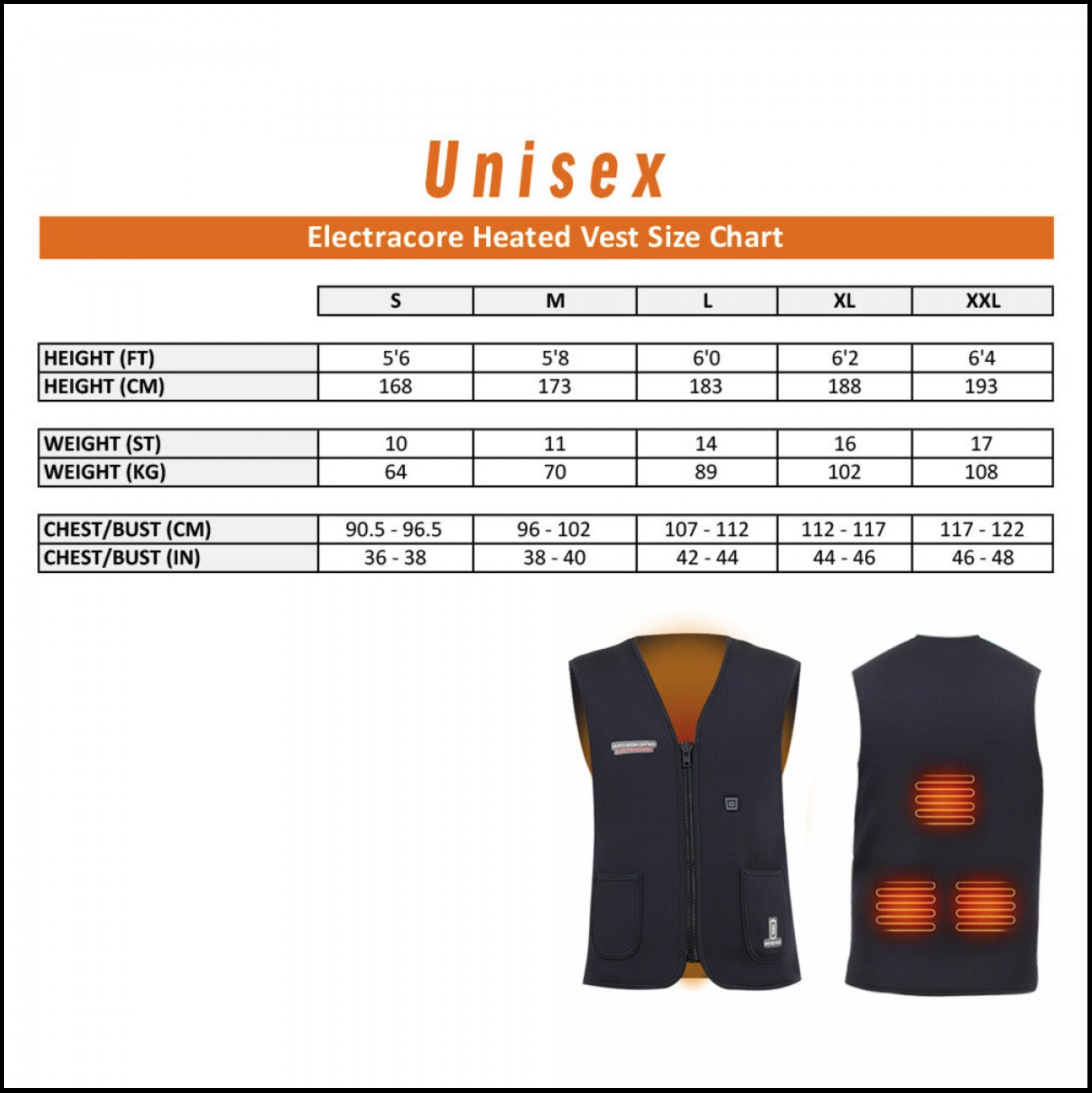 Heated Vest Size Chart