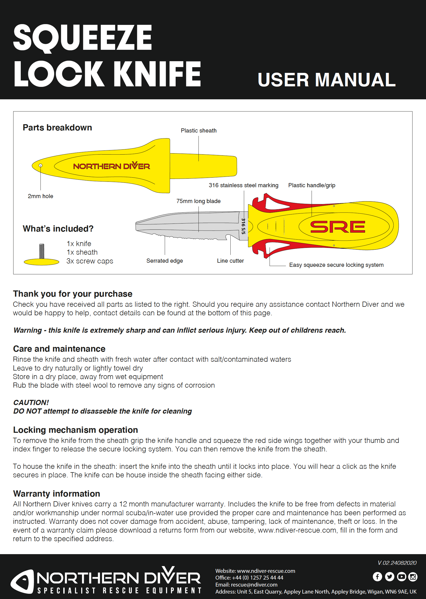 SRE Squeeze Lock Knife Manual