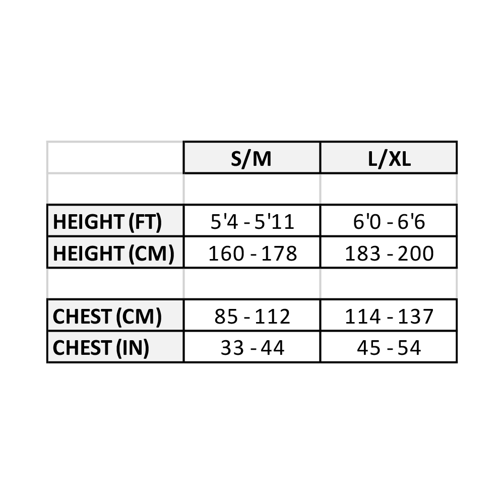 Changing Robe Size Chart