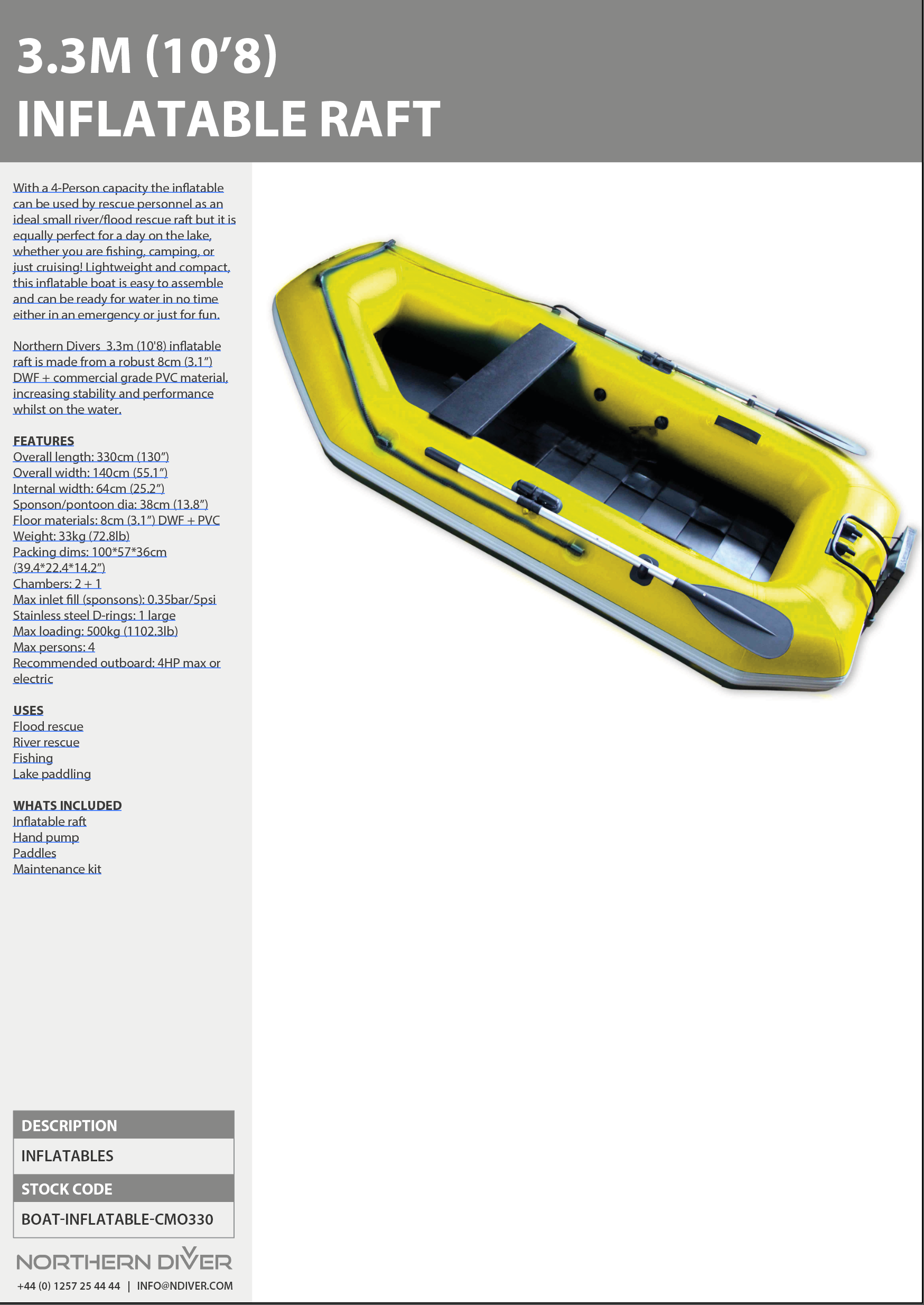 3.3m Raft Data Sheet