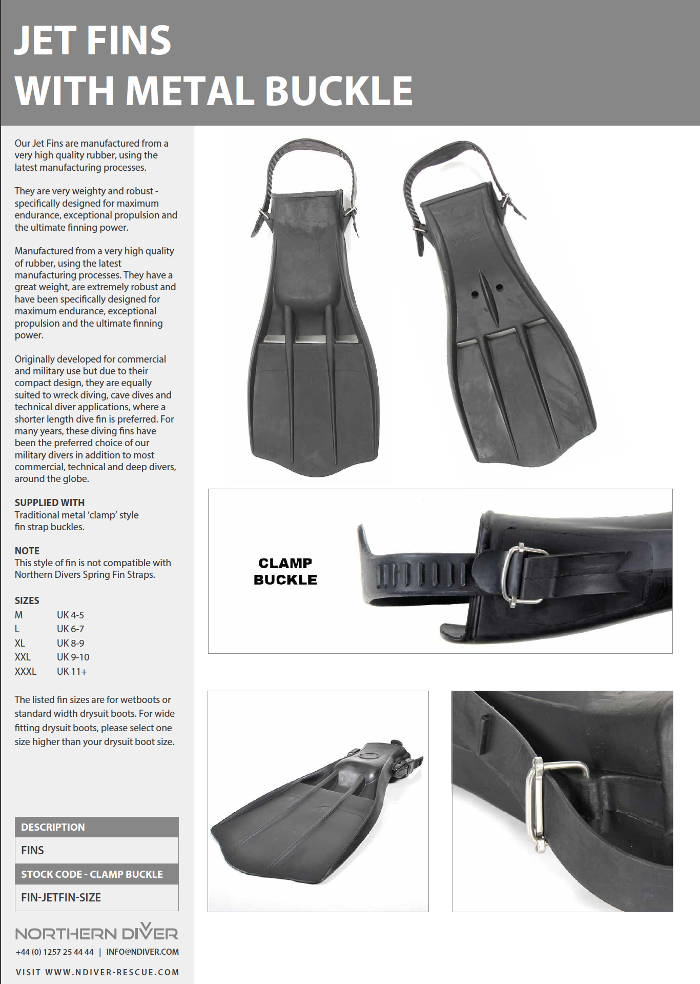 Jet Fins W/Metal Buckle Data Sheet