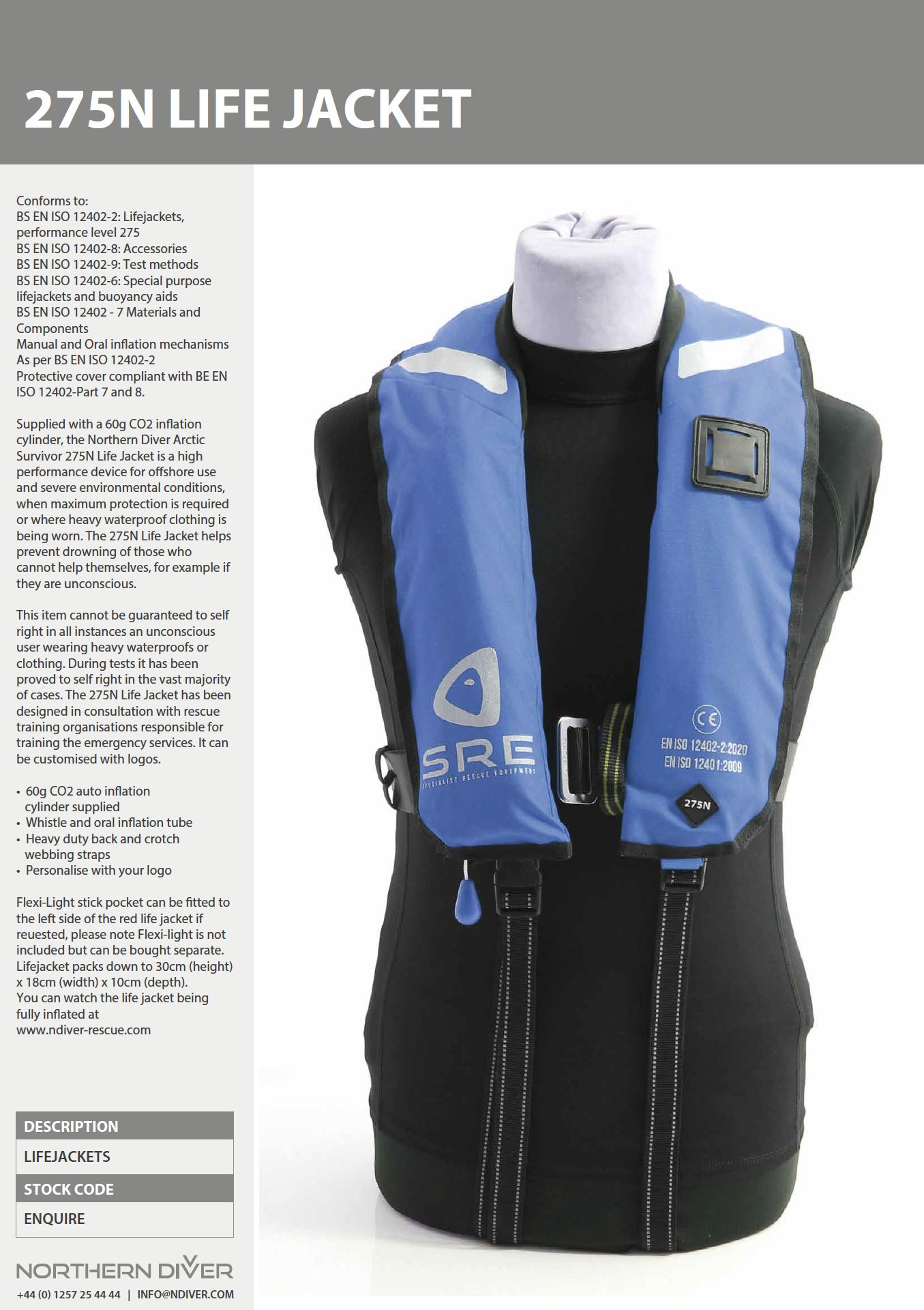 Blue 275N Life Jackets Data Sheet