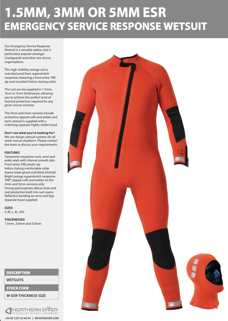 ESR Wetsuit Data Sheet