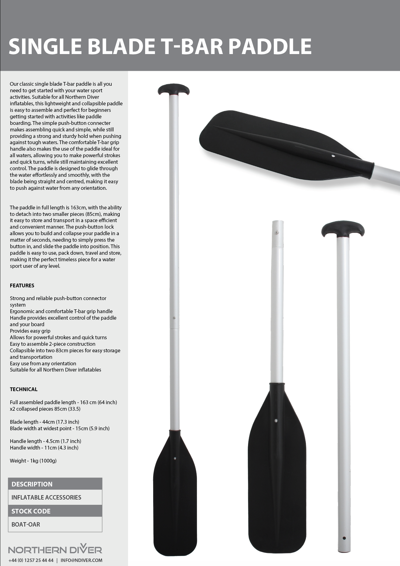 SINGLE BLADE T-BAR PADDLE DATASHEET