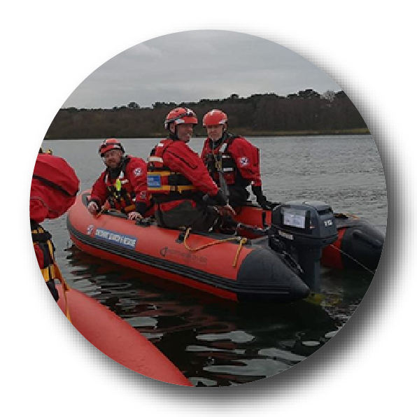 Rescue operatives in an inflatable boat 